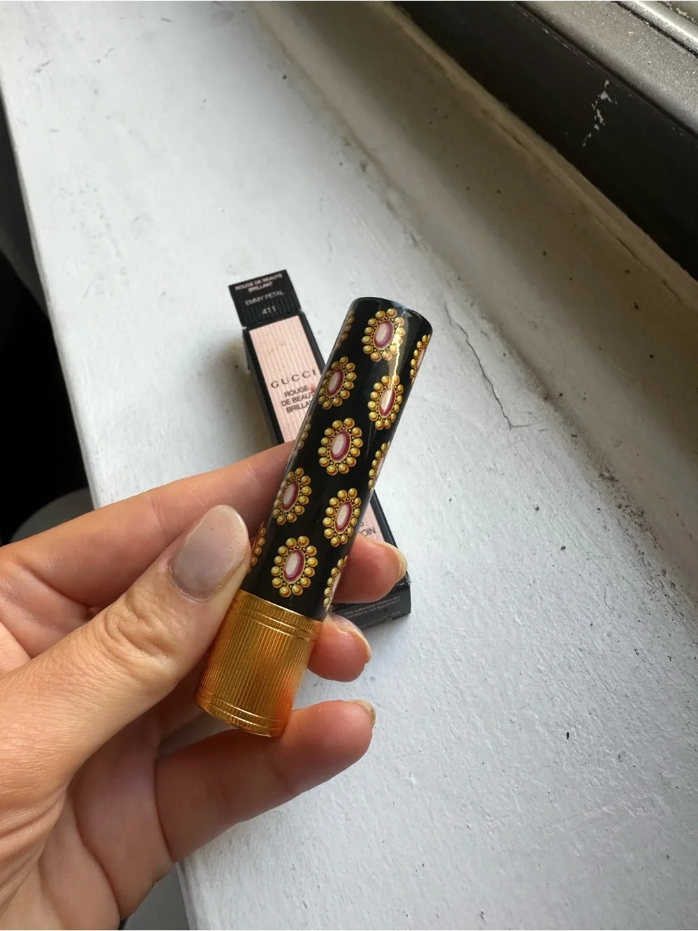 Gucci Rouge de Beauté Brilliant Shine Glow & Care Lipstick — Emmy Petal
